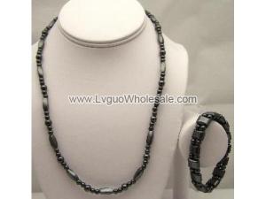 Hematite Beads Chain Choker Necklace and Bracelet Jewelry Set